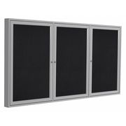 Ghent Enclosed Rubber Bulletin Board 48"x96", 3 Hinged Door, Black PA34896TR-BK