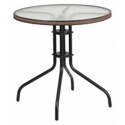 Flash Furniture Round Glass Table, Brown Rattan Edging, Rnd, 28", 28.75 W, 28.75 L, 28 H, Clear TLH-087-DK-BN-GG