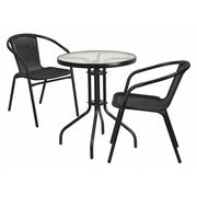 Flash Furniture Lila 23.75'' Round Glass Metal Table with 2 Black Rattan Stack Chairs TLH-071RD-037BK2-GG