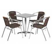 Flash Furniture Square Table Set, 23.5 W, 23.5 L, 27.5 H, Aluminum, Plastic, Rattan, Stainless Steel Top, Grey TLH-ALUM-24SQ-020CHR4-GG