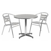 Flash Furniture Round Table Set, 31.5 W, 31.5 L, 27.5 H, Aluminum, Plastic, Stainless Steel Top, Grey TLH-ALUM-32RD-017BCHR2-GG