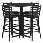 Flash Furniture Black Bar Table, X-Base w/Black Seats, 30" W, 30" L, 42" H, Laminate Top, Wood Grain HDBF1021-GG