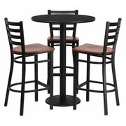 Flash Furniture Black Bar Table, X-Base w/Cherry Seats, 30" W, 30" L, 42" H, Laminate Top, Wood Grain MD-0013-GG