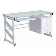 Flash Furniture Computer Desk, 25-1/2" to 33" D, 55" W, 29-3/4" H, Frosted/White, Metal, Table Top: Glass NAN-WK-017-GG