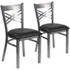 Flash Furniture Clear Coated ''X'' Back Metal Restaurant Chair, Black Vinyl Seat, PK2 2-XU-6FOB-CLR-BLKV-GG