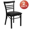 Flash Furniture Black Three-Slat Ladder Back Metal Chair, Black Vinyl Seat, PK2 2-XU-DG6Q6B1LAD-BLKV-GG