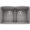 Blanco Diamond Silgranit 50/50 Double Bowl Undermount Kitchen Sink with Low Divide - Metallic Gray 442077