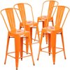 Flash Furniture 4PK 24"H Orange Metal Counter Height Stool w/Back 4-CH-31320-24GB-OR-GG