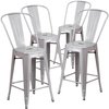 Flash Furniture 4PK 24"H Silver Metal Counter Height Stool w/Back 4-CH-31320-24GB-SIL-GG