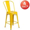 Flash Furniture 4PK 24"H Yellow Metal Counter Height Stool w/Back 4-CH-31320-24GB-YL-GG