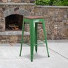 Flash Furniture Backless Green Metal Barstool with Square Wood Seat, 30" High 4-CH-31320-30-GN-WD-GG