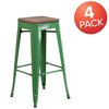 Flash Furniture Backless Green Metal Barstool with Square Wood Seat, 30" High 4-CH-31320-30-GN-WD-GG