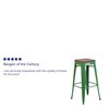 Flash Furniture Backless Green Metal Barstool with Square Wood Seat, 30" High 4-CH-31320-30-GN-WD-GG