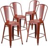 Flash Furniture Distressed Red Metal Stool 4-ET-3534-24-RD-GG