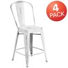 Flash Furniture Distressed White Metal Stool 4-ET-3534-24-WH-GG