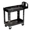 Rubbermaid Commercial Utility Cart with Deep Lipped Plastic Shelves, Plastic, Ergonomic, 2 Shelves, 500 lb FG450088BLA