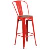 Flash Furniture Metal Barstool, 30", Red, Seat Material: Wood CH-31320-30GB-RED-WD-GG