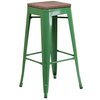Flash Furniture Metal Barstool, 30", Green, Backrest: Backless CH-31320-30-GN-WD-GG