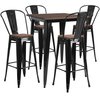 Flash Furniture Square Black Metal Bar Table Set with Wo, 32" W, 32" L, 42" H, Wood Top, Wood Grain CH-WD-TBCH-19-GG