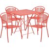 Flash Furniture 28" Square Coral Steel Folding Table w/ 4 Chairs CO-28SQF-03CHR4-RED-GG