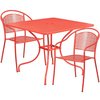 Flash Furniture 35.5" Square Coral Steel Table w/ 2 Chairs CO-35SQ-03CHR2-RED-GG