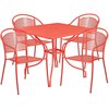 Flash Furniture 35.5" Square Coral Steel Table w/ 4 Chairs CO-35SQ-03CHR4-RED-GG