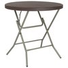 Flash Furniture Round Folding Table, 31.5" W, 31.5" L, 30.25" H, Plastic Top, Brown DAD-FT-80R-GG