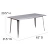 Flash Furniture Rectangle Silver Metal Table, 31-1/2"X63", 31.5" W X 63" L X 29.5" H, Metal, Grey ET-CT005-SIL-GG