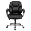Flash Furniture Leather Contemporary Chair, 19-1/2" to 23-1/2", Fixed Arms, Black GO-931H-MID-BK-GG