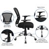 Flash Furniture Task Chair, 18" to 22", Fixed Arms, Black H-8369F-BLK-GG