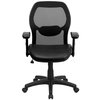 Flash Furniture Leather Contemporary Chair, 18" to 22", Adjustable Arms, Black LeatherSoft/Mesh LF-W42B-L-GG