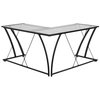 Flash Furniture L Shaped Desk, 56" D, 79" W, 29-3/4" H, Clear/Black, Metal, Table Top: Glass NAN-WK-096-GG