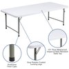 Flash Furniture Rectangle Kids Foldng Table, Plastic, Wt, 30"x60"x19", 29 W X 59.25 L X 19 H, White RB-3060-KID-GG
