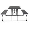 Flash Furniture Insta-Fold Charcoal Wood Grain Folding Picnic Table and Benches - 4.5 Foot Folding Table RB-EBB-1470FD-GG