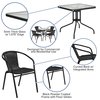 Flash Furniture Square Table Set, 28 W, 28 L, 28 H, Aluminum, Glass, Metal, Plastic, Rattan Top, Clear TLH-073SQ-037BK4-GG