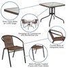 Flash Furniture Square Table Set, 28 W, 28 L, 28 H, Aluminum, Glass, Metal, Plastic, Rattan Top, Clear TLH-073SQ-037BN2-GG