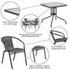 Flash Furniture Square Metal Table, Sqr w/Rattan Chairs, Gray, 28", 28 W X 28 L X 28 H, Clear TLH-073SQ-037GY4-GG