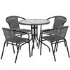 Flash Furniture Round Table Set, 28.75 W X 28.75 L X 28 H, Aluminum, Glass, Metal, Plastic, Rattan, Clear TLH-087RD-037GY4-GG