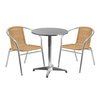 Flash Furniture Round Table Set, 23.5 W, 23.5 L, 27.5 H, Aluminum, Plastic, Rattan, Stainless Steel Top, Grey TLH-ALUM-24RD-020BGECHR2-GG