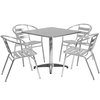 Flash Furniture Square Table Set, 31.5 W, 31.5 L, 27.5 H, Aluminum, Plastic, Stainless Steel Top, Grey TLH-ALUM-32SQ-017BCHR4-GG