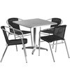 Flash Furniture Square Table Set, 31.5 W, 31.5 L, 27.5 H, Aluminum, Plastic, Rattan, Stainless Steel Top, Grey TLH-ALUM-32SQ-020BKCHR4-GG