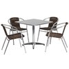 Flash Furniture Square Table Set, 31.5 W, 31.5 L, 27.5 H, Aluminum, Plastic, Rattan, Stainless Steel Top, Grey TLH-ALUM-32SQ-020CHR4-GG