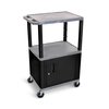 Luxor AV Cart with 3 Shelves, Cabinet and Black Legs, 42"H WT42GYC2E-B