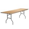 Flash Furniture Rectangle Folding Table, 30" W, 96" L, 30" H, Wood Top, Wood Grain XA-3096-BIRCH-M-GG
