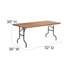 Flash Furniture Rectangle Folding Table, 36" W, 72" L, 30" H, Wood Top, Wood Grain XA-3672-P-GG