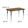 Flash Furniture Rectangle Activity Table, 30 X 48 X 30.125, Chrome, Laminate, Particleboard, Steel Top, Wood Grain XU-A3048-REC-OAK-T-A-GG