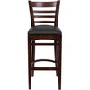 Flash Furniture Barstool, Ladder Back, Mah Wood, Blk Vinyl XU-DGW0005BARLAD-MAH-BLKV-GG