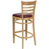 Flash Furniture Barstool, Natural Wood, Burgndy Vinyl Sea, Backrest: Ladder Back XU-DGW0005BARLAD-NAT-BURV-GG