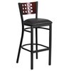 Flash Furniture Restaurant Stool, Cutout Back, Blk Seat XU-DG-60118-MAH-BAR-BLKV-GG