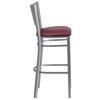 Flash Furniture Barstool, Slat Back, Slvr w/Burgundy Seat XU-DG-60402-BAR-BURV-GG
